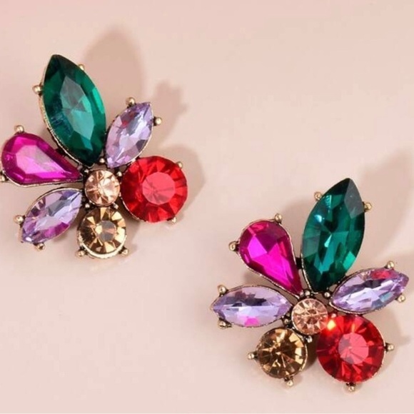 Crystal Colorful CZ Stud Earrings - Picture 4 of 14